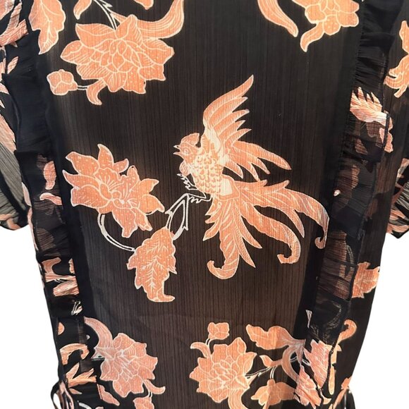 SCOTCH & SODA Black Pink Bird Floral Sheer Top Size XS - Picture 8 of 8